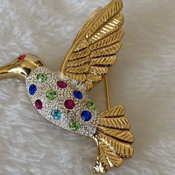FUN vintage PREMIER DESIGNS multicolor gemstone HUMMINGBIRD BROOCH - Picture 6 of 10